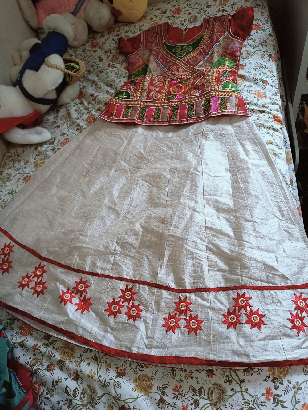 Embroidered Red & Cream Women’s Skirt Set